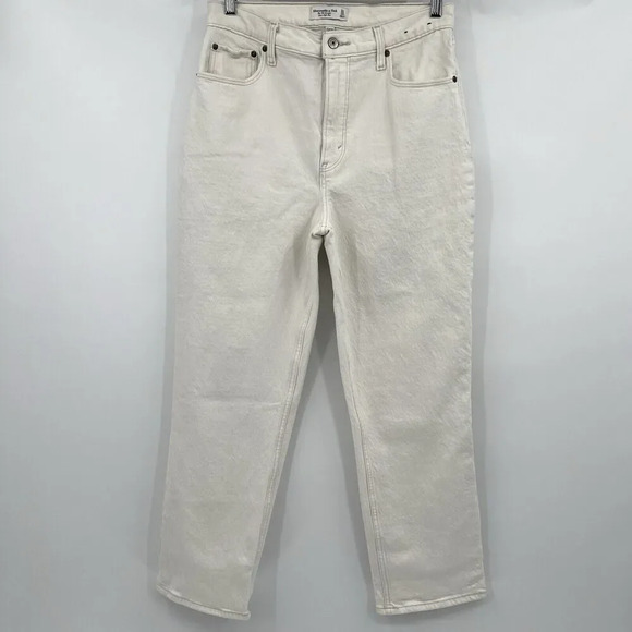 Abercrombie & Fitch Women's Cream Straight Leg Jeans - Picture 3 of 10